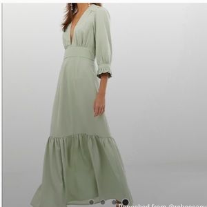 ASOS DESIGN Sage Green Plunge Tea Maxi Prairie Style Silhouette Dress Size 6 NWT